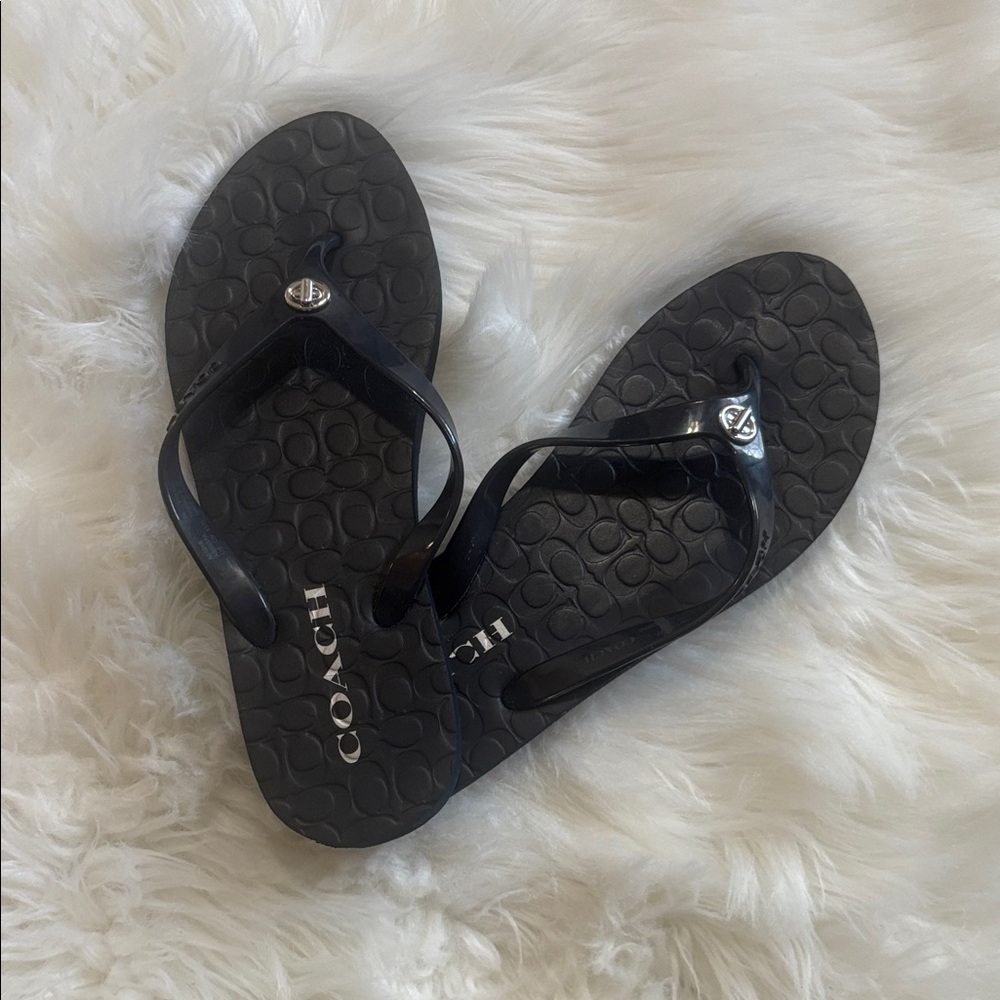 Coach Black Logo Flip-Flop Sandals